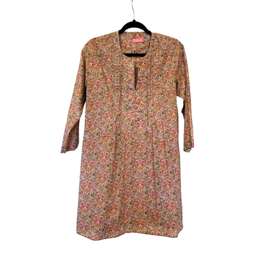 Zoe Elizabeth Boho Dress – Pink Paisley Heart Print, Cotton Resort Style $339
